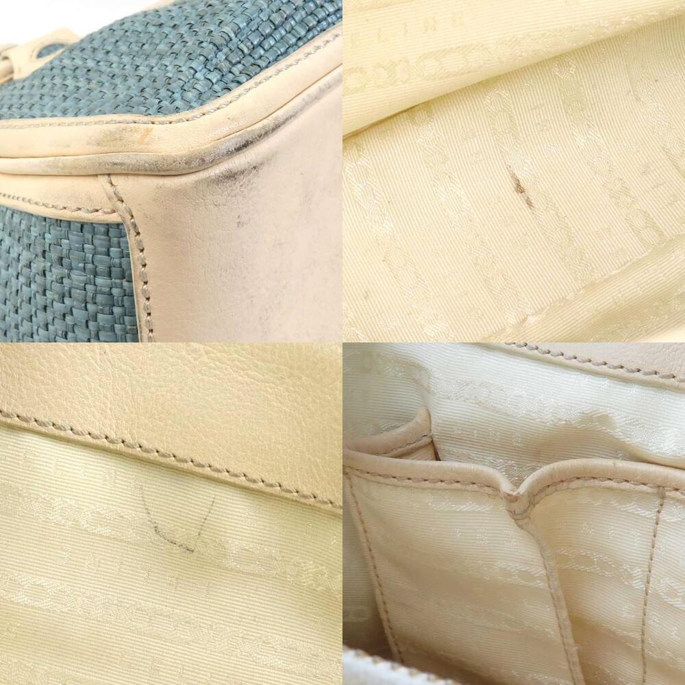 Celine Boogie Bag Straw Leather Blue Ivory White - Picture 3 of 4